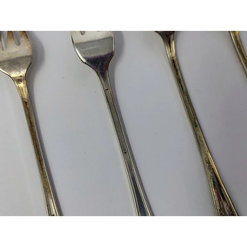 Oneida Rosemary Rockford Silverplate Set Of 9 Cocktail Forks Art Deco MCM